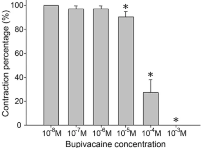 Figure 4 Representative time course of cumulative relaxation effect of bupivacaine on EFS-induced rat tracheal contraction.