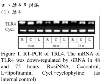 Figure 1. RT-PCR of TRL4. The mRNA of TLR4 was down-regulated by siRNA in 48 and 72 hours