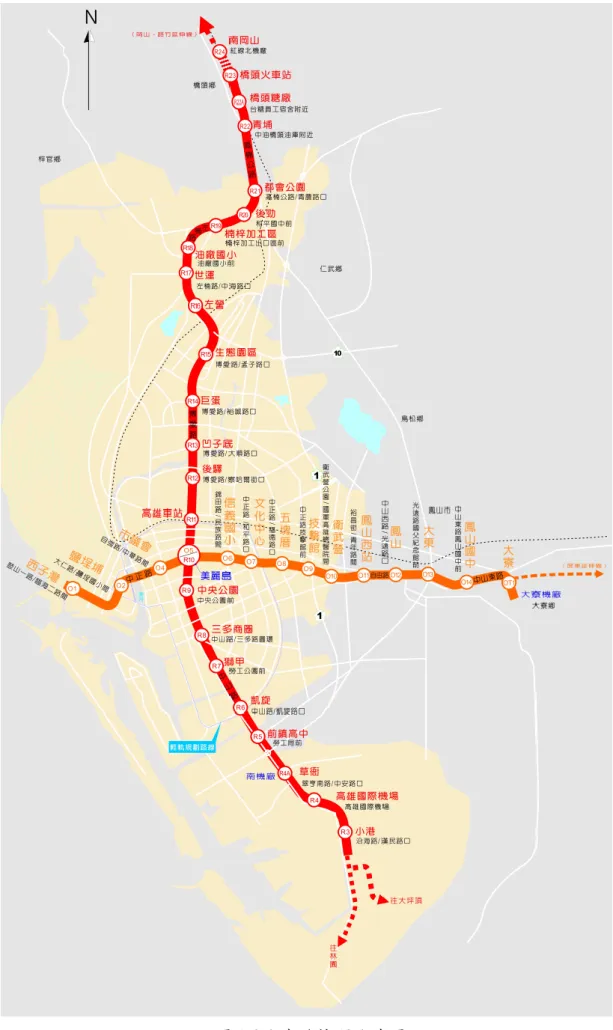 圖 1-2-2 高雄捷運路線圖 