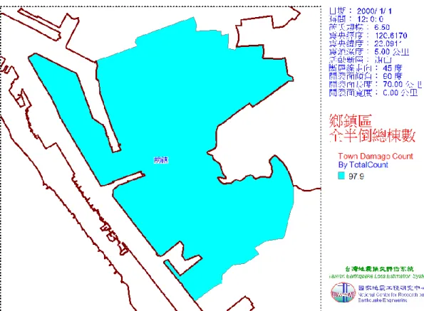 圖  3-1-10  前鎮區旗山斷層地震鄉鎮區全半倒總棟數 