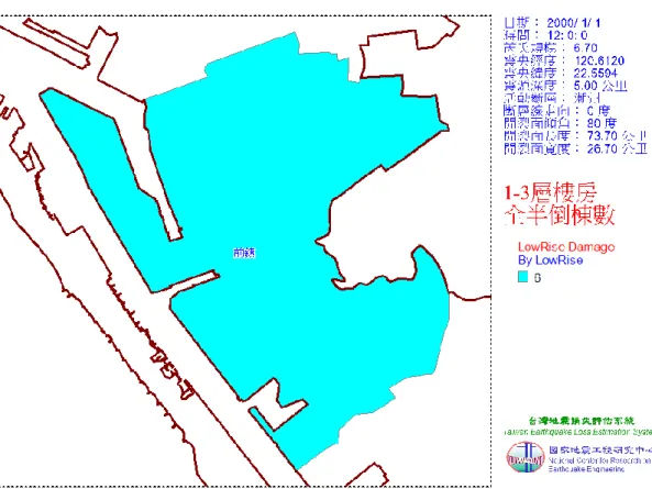 圖 3-1-19  前鎮區潮州斷層地震 1-3 層樓房全半倒棟數 