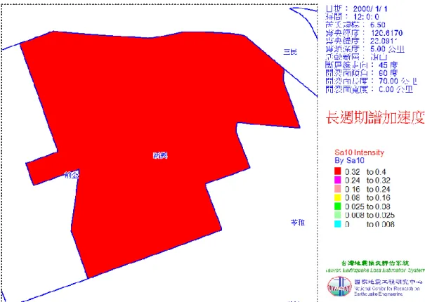 圖  3-1-5  新興區旗山斷層地震長週期譜加速度（PGA）分佈圖 