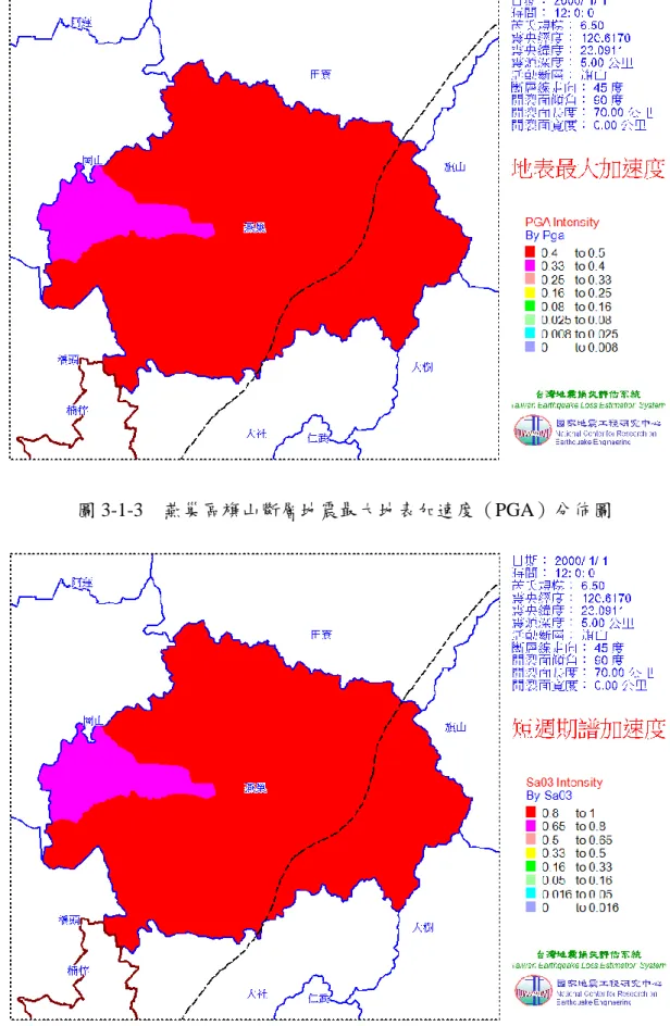 圖 3-1-4  燕巢區旗山斷層地震短週期譜加速度（PGA）分佈圖 