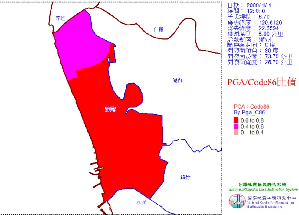圖 3-1-18  茄萣區潮州斷層地震 PGA/Code86 比值分佈圖 