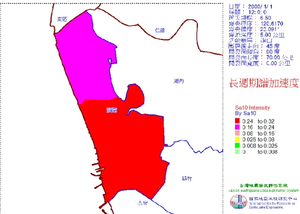 圖  3-1-5  茄萣區旗山斷層地震長週期譜加速度（PGA）分佈圖 