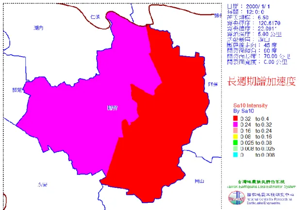 圖  3-1-5  路竹區旗山斷層地震長週期譜加速度（PGA）分佈圖 