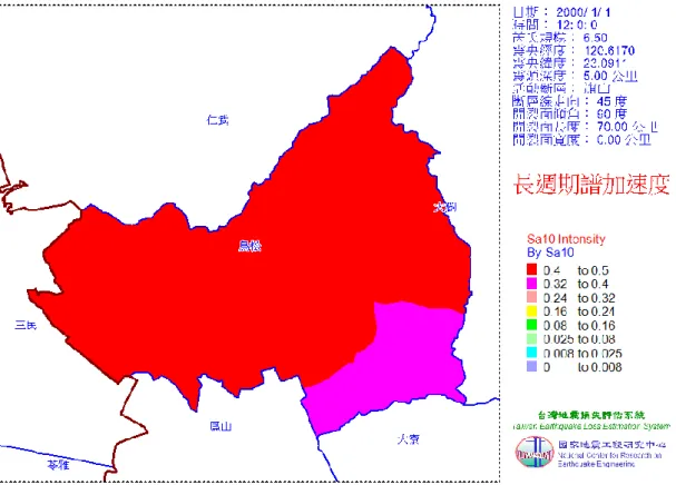 圖  3-1-5  鳥松區旗山斷層地震長週期譜加速度（PGA）分佈圖 
