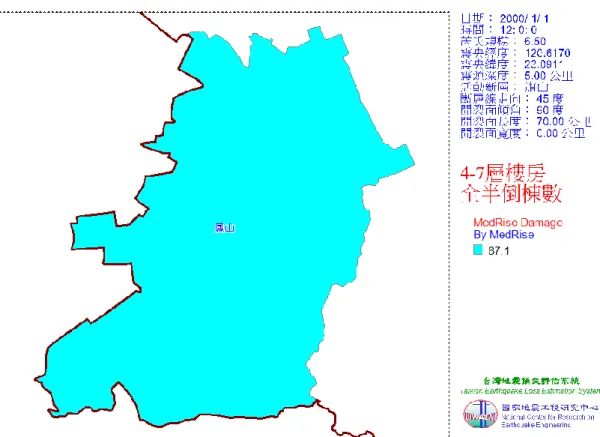 圖  3-1-8  鳳山區旗山斷層地震 4-7 層樓房全半倒棟數 
