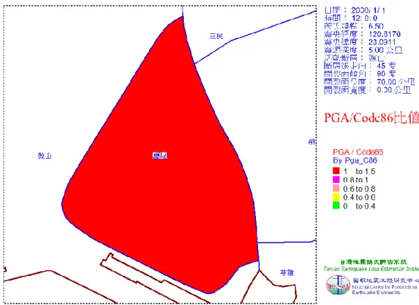 圖  3-1-6  鹽埕區旗山斷層地震 PGA/Code86 比值分佈圖 