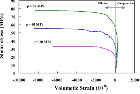Figure 3  Typical deformation curves of volumetric strain induced by shear stress. 