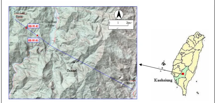 Figure  3  shows  locations  of  the  study  area,  boreholes,  and  Tseng-Wen  transbasin  diversion  tunnel