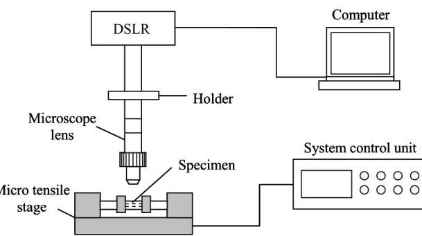 Figure 5: Schematic of experimental set up for micro-tensile test. 