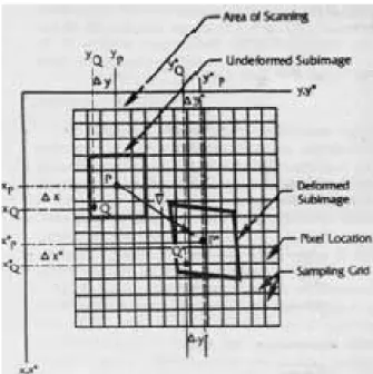Figure 1: Schematic drawing of relative location of sub-images of deformed and  undeformed images on surface