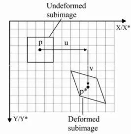 Figure 1: Schematic drawing of relative location of sub-images of deformed and  undeformed images on surface 