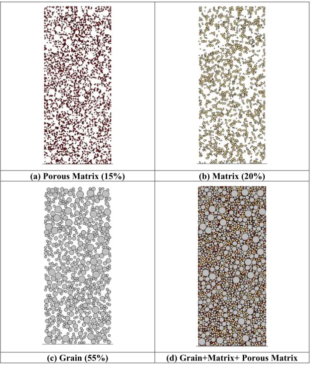 Figure 2  Distribution of grain, matrix and porous particles of the proposed model. 
