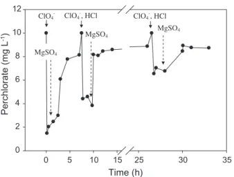Fig. 3. Repetitive cycles of adsorption–desorption for perchlorate removal by synthesized aluminum hydroxide