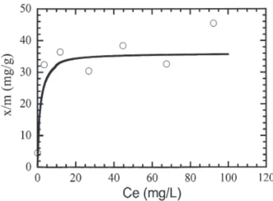 Fig. 6. Adsorption isotherm for arsenate by nanoscale iron particles at pH 7.0.