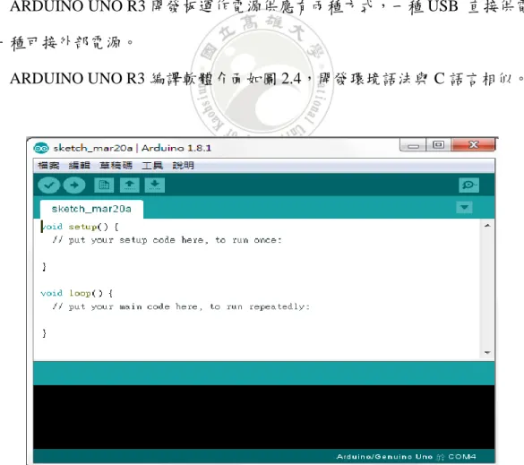 圖 2.4    ARDUINO UNO R3 編譯介面 