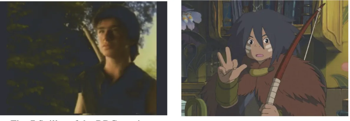Fig. 7 Spiller of the BBC version.  Fig. 8 Spiller of Miyazaki’s version.  Comparing Miyazaki’s animation with the previous film and TV series, it is  obvious that he imitates the NBC’s work and starts the story with a boy in a car