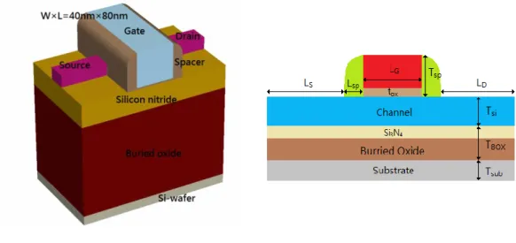 Table  Ⅱ  Device JL-FET Simulation Parameter  Fig. 11    Device JL-FET with spacer 模擬結構示意圖 