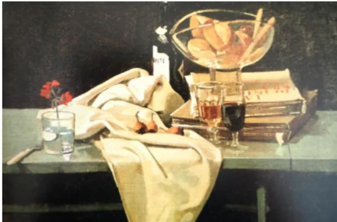 圖 5-2-36 小磯良平，Bread and Wine，1969，油彩  47.5×65.1cm 