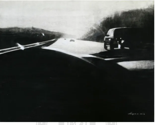 圖 15 啟程，礦物顏料、狀紙，91 X 72.5 cm，2013