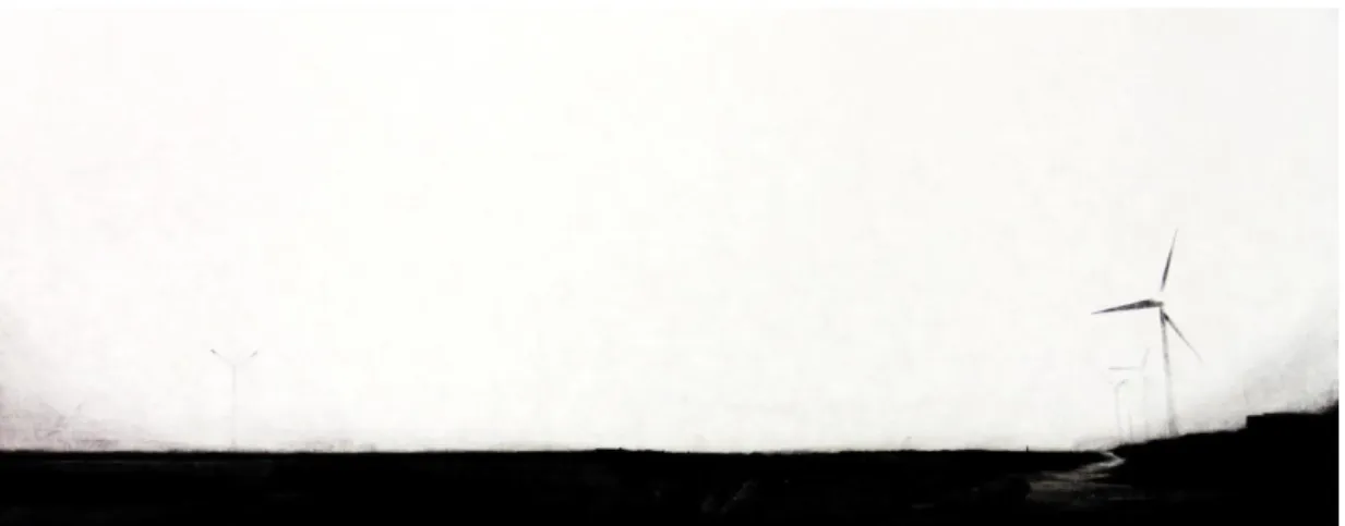 圖 21 風車，礦物顏料、狀紙，160 X 60 cm，2014 