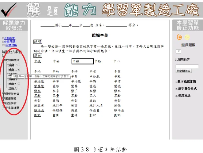 圖 3-8  勾選不同活動 