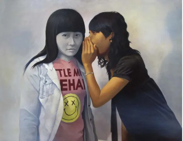 圖 30  陳宜豐《悄悄話#1－我告訴你…》 ，油彩，畫布，50F，2008 