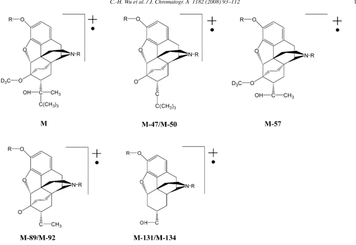Fig. 7. Major ions derived from various derivatization products of NBUP/NBUP-d 3 .