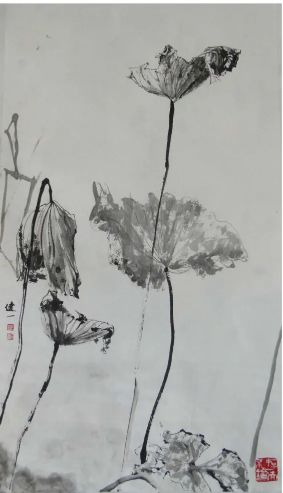 圖 21  邱健一，《秋荷組曲之二》，2010，宣紙，水墨，69×38cm。 
