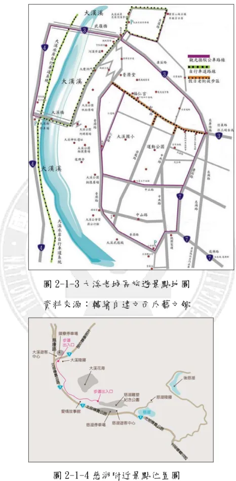 圖 2-1-3 大溪老城區旅遊景點地圖  資料來源：轉繪自達文西瓜藝文館 