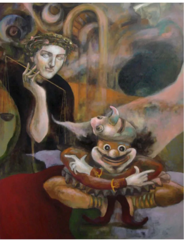 圖 4-19  黃欣怡，假面的微笑，2008，油彩，116.5×91 ㎝