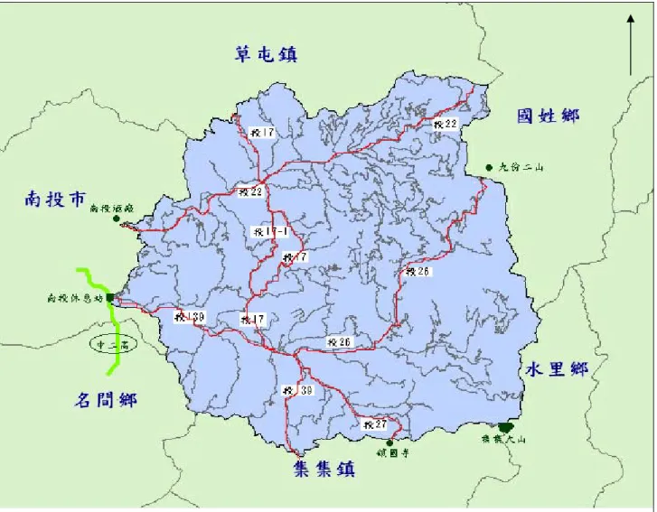 圖 1-2-2 中寮鄉主要道路圖  資料來源：研究者繪 