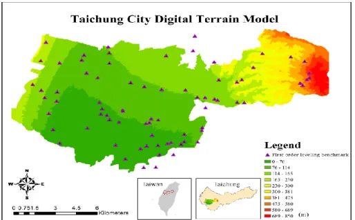 Figure 2: Digital terrain model map of the test area (unit: m). 
