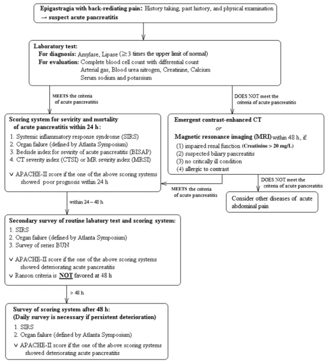 Figure 1. Flowchart for acute pancreatitis diagnosis and severity assessment.