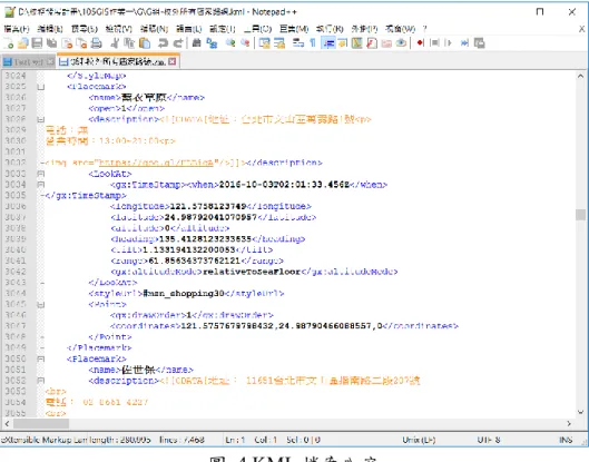 圖  4 KML 檔案內容 