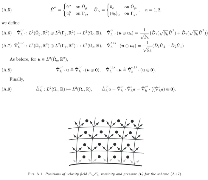 Fig. A.1 . Positions of velocity field (տր), vorticity and pressure (•) for the scheme (A.17)