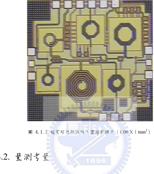 圖 4.1.2.超寬頻低雜訊放大器縮影照片（1.06 X 1 mm 2 ） 