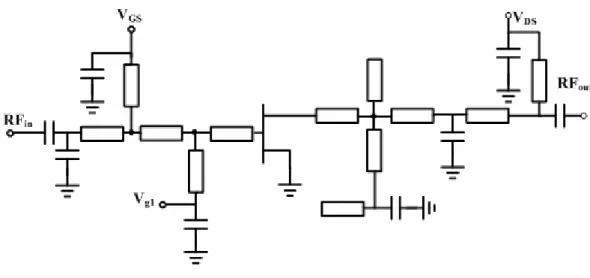 Figure 1.11 Schematic circuit diagram of the 25.5-76.5 GHz single-ended frequency tripler 