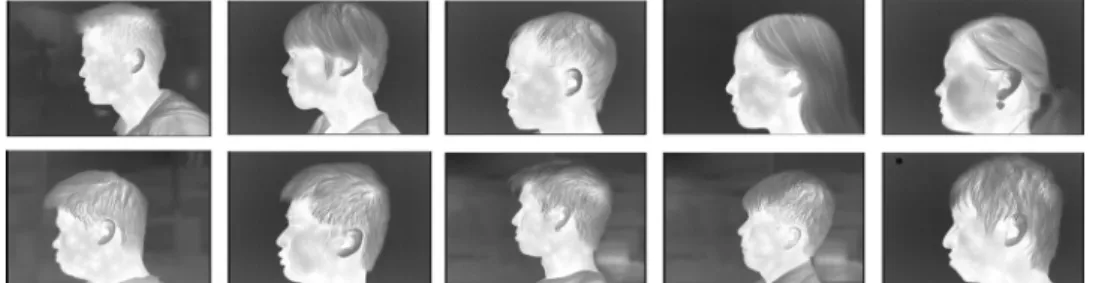 Fig. 9 shows the summary of the experiments. Since the pro- pro-posed thermal features which can directly represent the  topogra-phy of blood vessels of face are used in experimental group I, the precision and recall are signiﬁcantly higher than control gr
