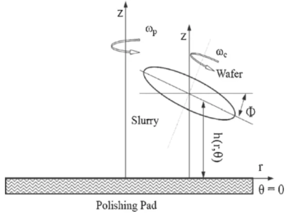 Fig. 1. A sketch of a wafer and polishing pad at steady state.