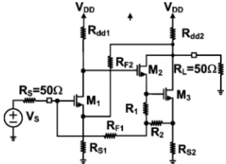 Fig. 4. Final topology of the modified Meyer wideband amplifier.