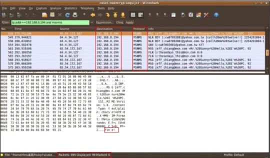 Fig. 6. Ex1-1. STA successfully captures MSN messages sent to STA by using Wireshark.