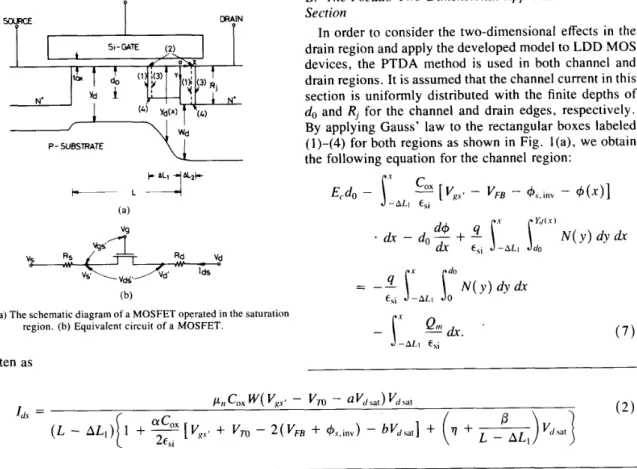 Fig.  1.  (a) The schematic diagram of a MOSFET operated in the saturation  region. (b)  Equivalent  circuit  of a MOSFET