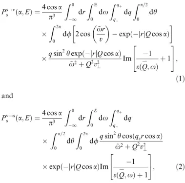 Fig. 1. Crossing-angle-dependent SEPs calculated using Eq. (1) for 800 eV electrons escaping from Au to vacuum (solid circles)