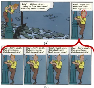 Figure 1. Character deformation in a comic.  (a) Two  consecutive frames in the comic