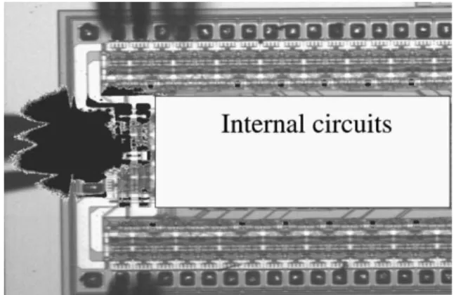 Fig. 4. Layout of the GRPMOS beside pin C. NW resistor was connected between gate of HVPMOSs and Vdd and was shared by 19 shunted HVPMOSs.