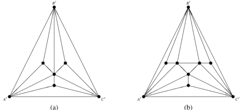 Figure 4. Two “non-hamiltonian for any two boundary edges” maximal planar graphs.