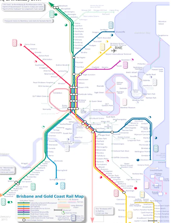 Figure 1 SEQ's public transport network (Source: Australian Rail Maps) 